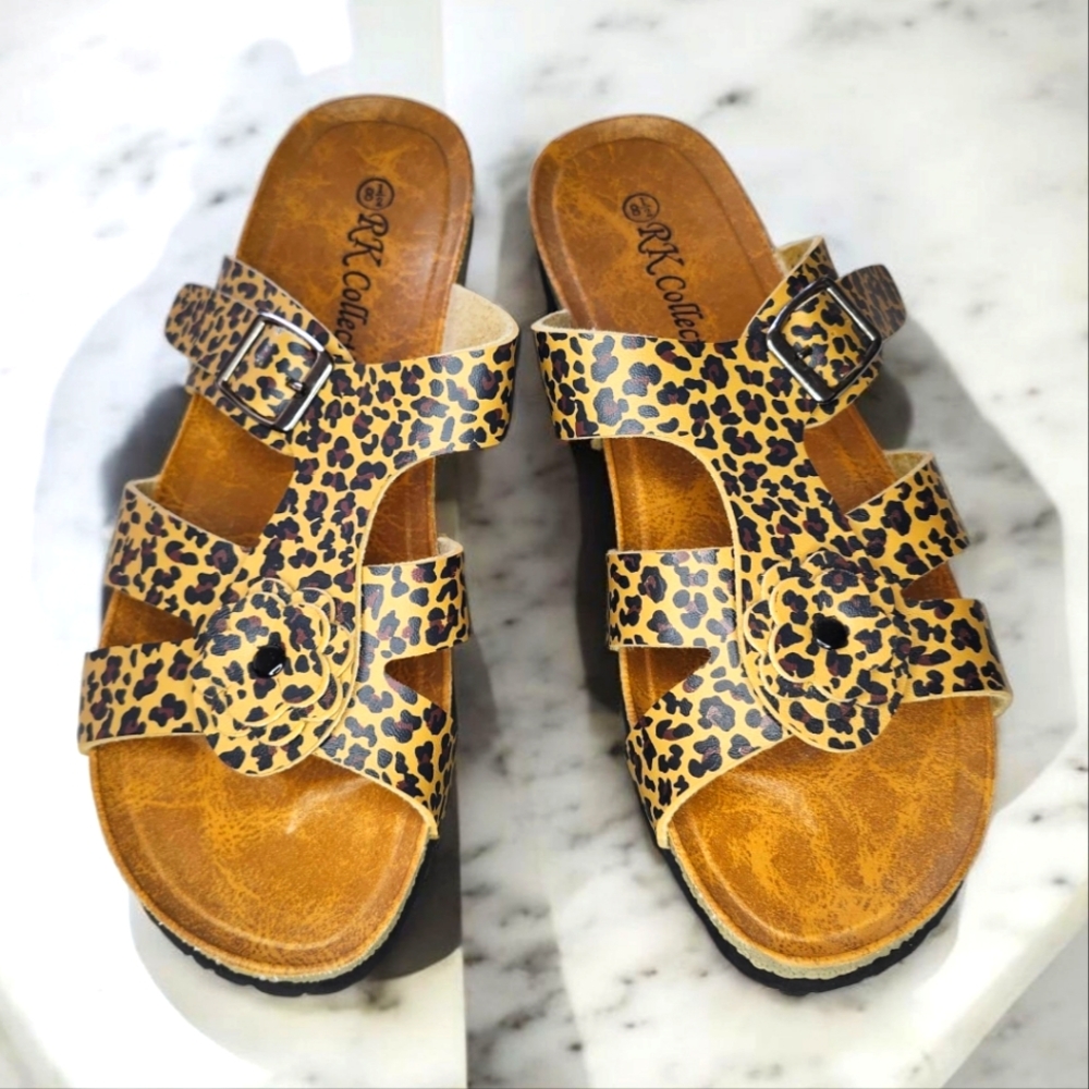 RK COLLECTION Cheetah Print With Flower Sandals - 8.5